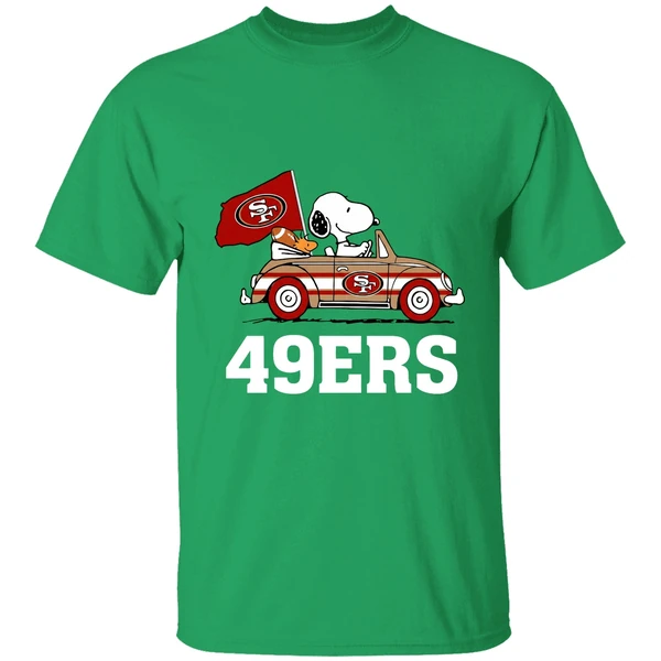 Snoopy And Woodstock Driving Car San Francisco 49ers Shirt - Image 2