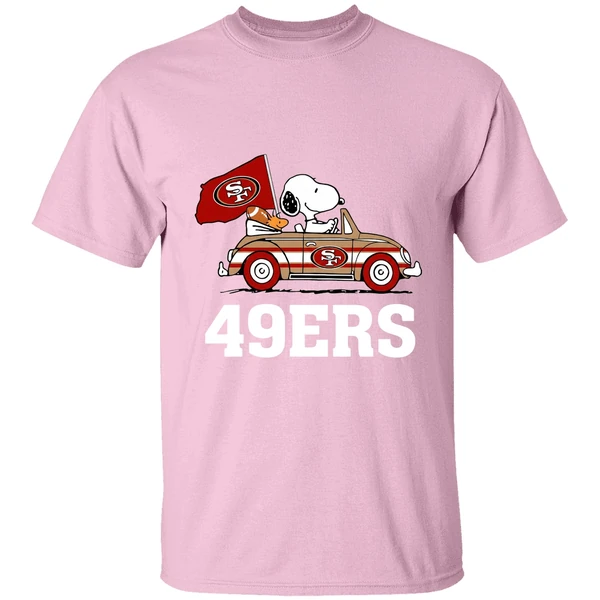 Snoopy And Woodstock Driving Car San Francisco 49ers Shirt - Image 3