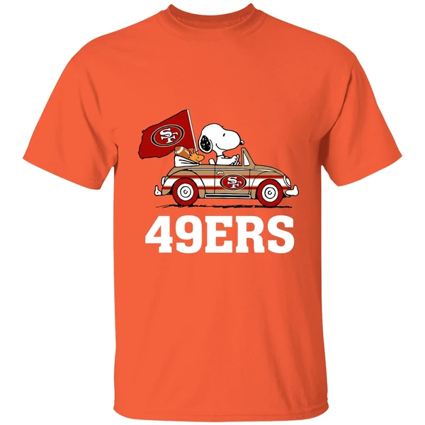 Snoopy And Woodstock Driving Car San Francisco 49ers Shirt - Image 6