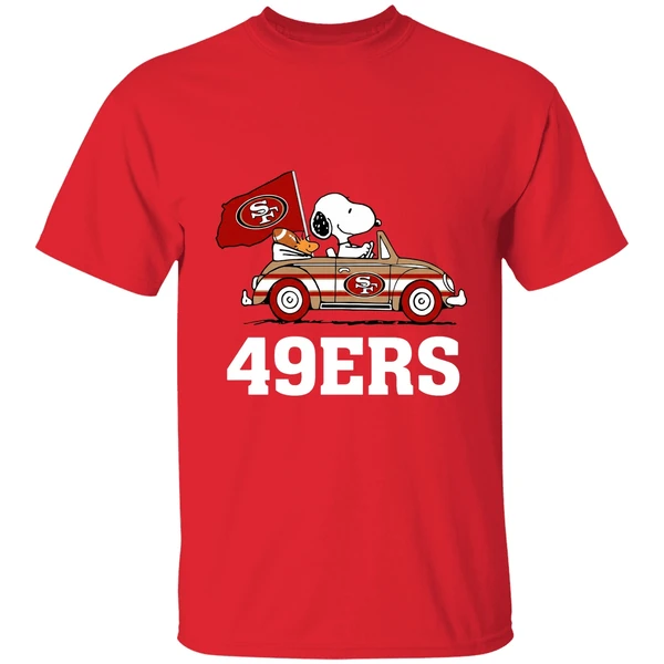 Snoopy And Woodstock Driving Car San Francisco 49ers Shirt - Image 7