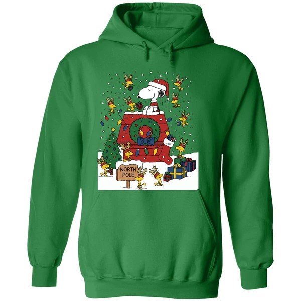 Snoopy And Woodstock North Pole Merry Christmas Hoodie - Image 2