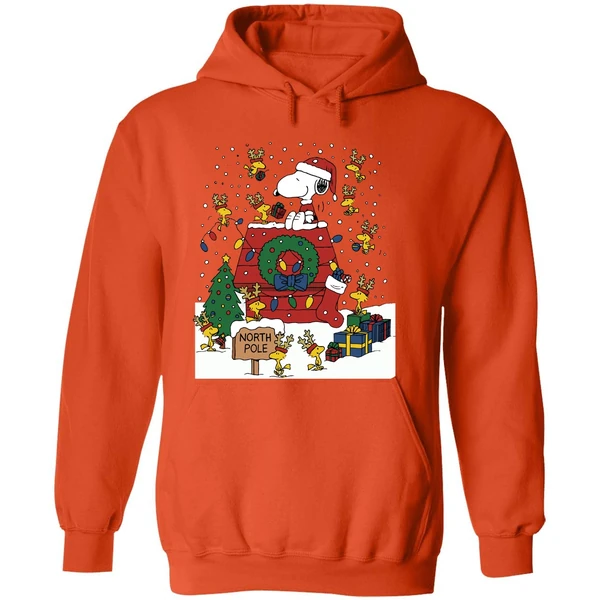 Snoopy And Woodstock North Pole Merry Christmas Hoodie - Image 6