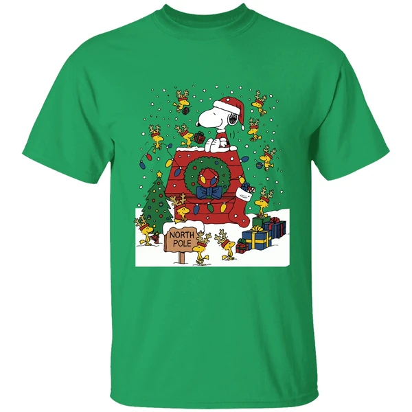 Snoopy And Woodstock North Pole Merry Christmas Shirt - Image 2