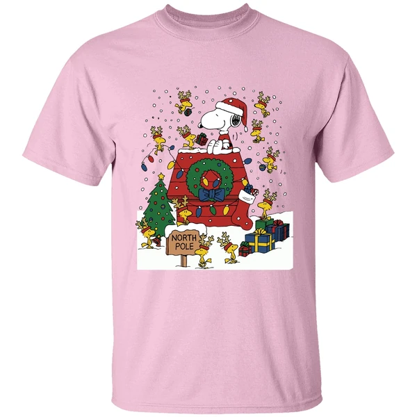 Snoopy And Woodstock North Pole Merry Christmas Shirt - Image 3