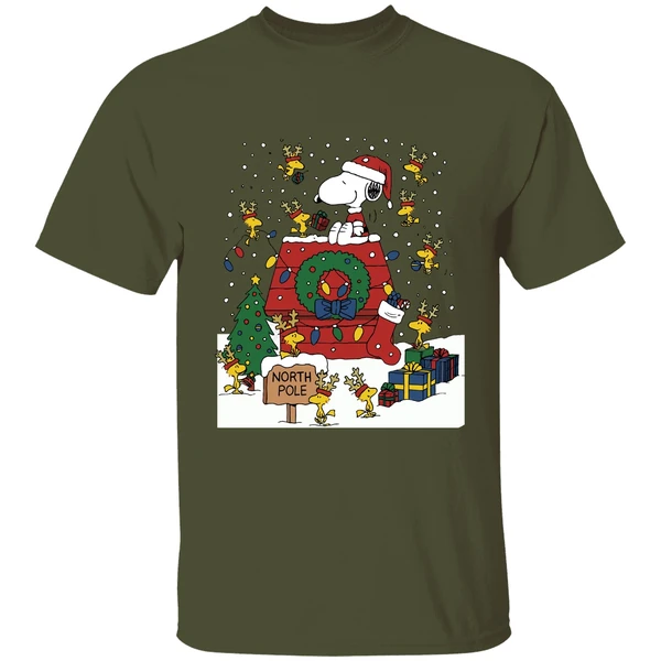 Snoopy And Woodstock North Pole Merry Christmas Shirt - Image 4