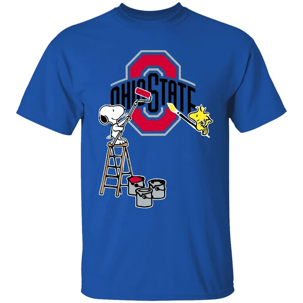 snoopy and woodstock painting ohio state buckeyes shirt royalblue