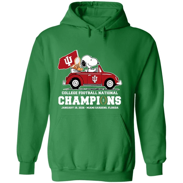 Snoopy And Woodstock Riding Indiana Hoosiers Car College Football National Champions 2026 Hoodie - Image 2