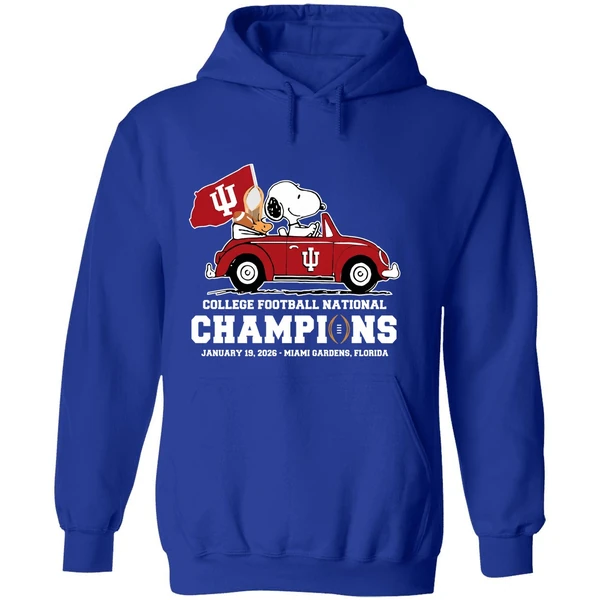 Snoopy And Woodstock Riding Indiana Hoosiers Car College Football National Champions 2026 Hoodie - Image 7