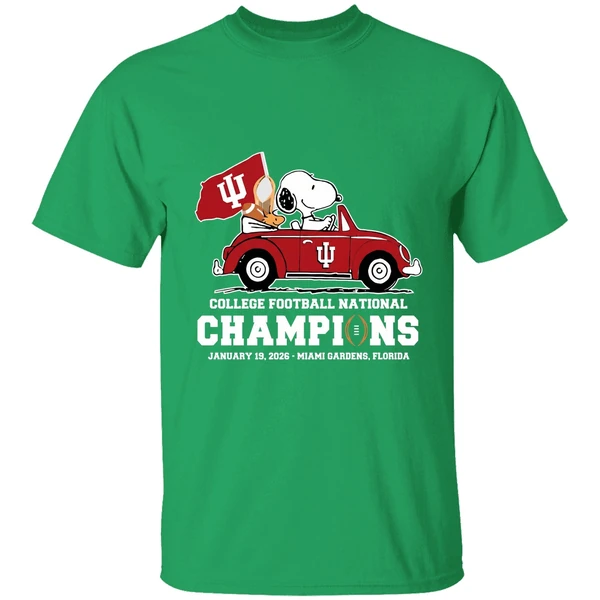 Snoopy And Woodstock Riding Indiana Hoosiers Car College Football National Champions 2026 Shirt - Image 2