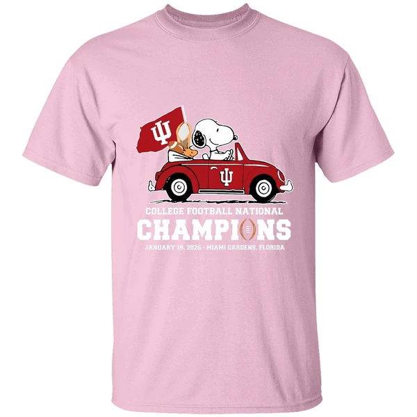 Snoopy And Woodstock Riding Indiana Hoosiers Car College Football National Champions 2026 Shirt - Image 3