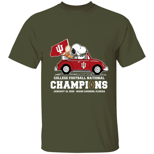 snoopy and woodstock riding indiana hoosiers car college football national champions 2026 shirt militarygreen