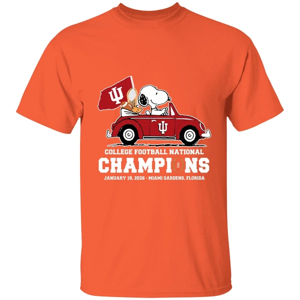 snoopy and woodstock riding indiana hoosiers car college football national champions 2026 shirt orange