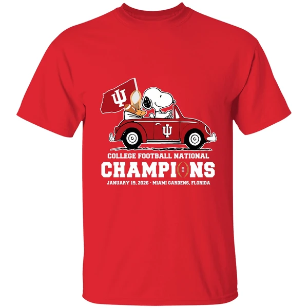 Snoopy And Woodstock Riding Indiana Hoosiers Car College Football National Champions 2026 Shirt - Image 7