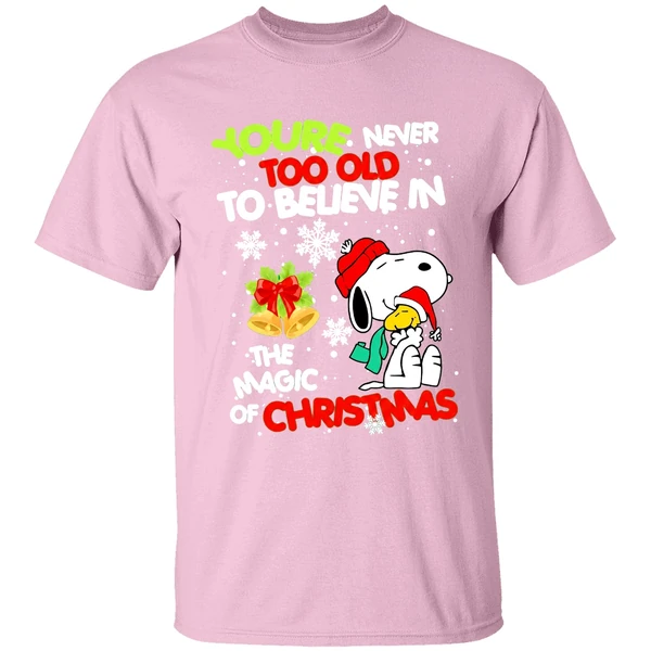 Snoopy And Woodstock Youre Never Too Old To Believe In The Magic Of Christmas Shirt - Image 3