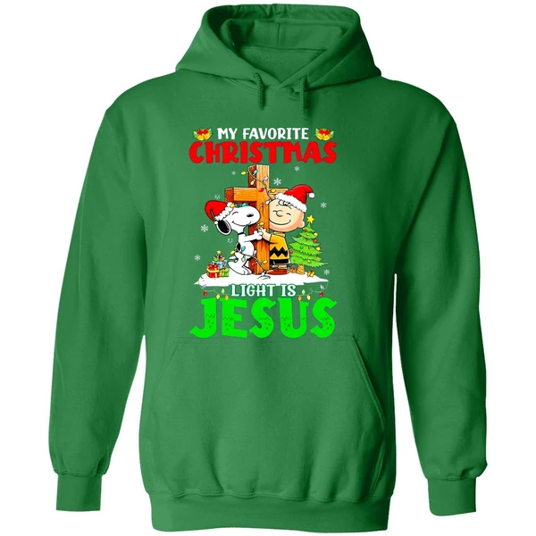 Snoopy Charlie Brown My Favorite Christmas Light Is Jesus Hoodie - Image 2
