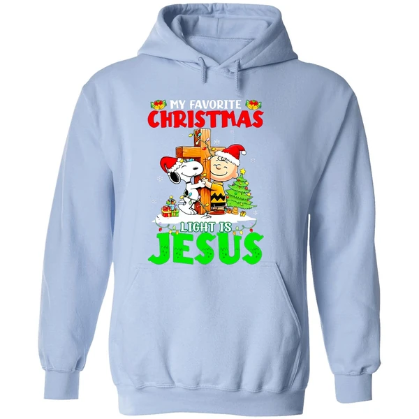 Snoopy Charlie Brown My Favorite Christmas Light Is Jesus Hoodie - Image 4