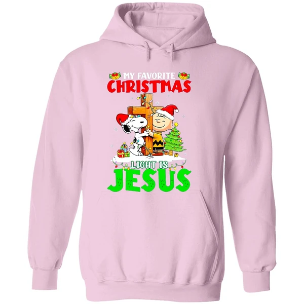 Snoopy Charlie Brown My Favorite Christmas Light Is Jesus Hoodie - Image 5
