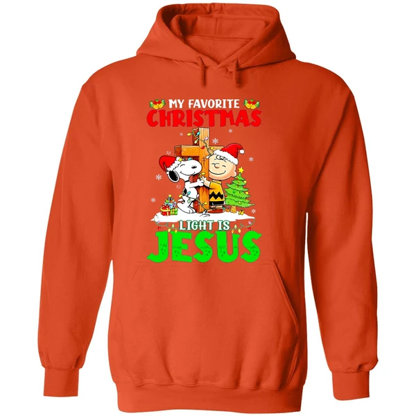 Snoopy Charlie Brown My Favorite Christmas Light Is Jesus Hoodie - Image 6