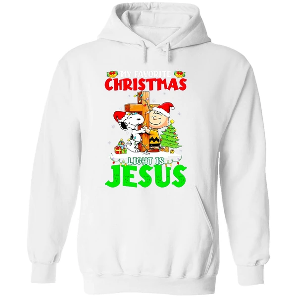 Snoopy Charlie Brown My Favorite Christmas Light Is Jesus Hoodie - Image 8
