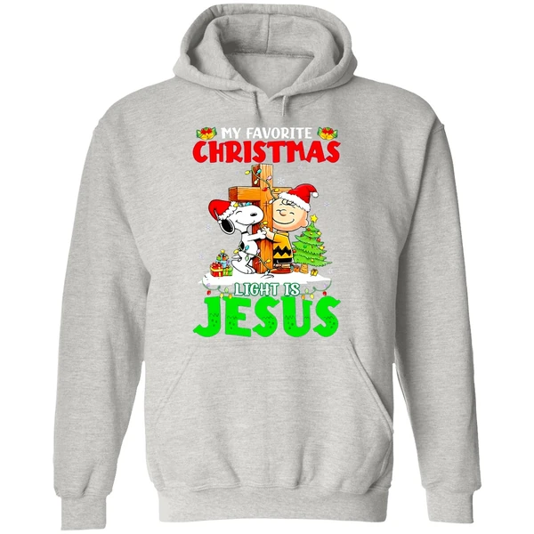 Snoopy Charlie Brown My Favorite Christmas Light Is Jesus Hoodie - Image 9
