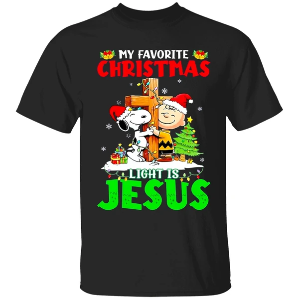 Snoopy Charlie Brown My Favorite Christmas Light Is Jesus Shirt