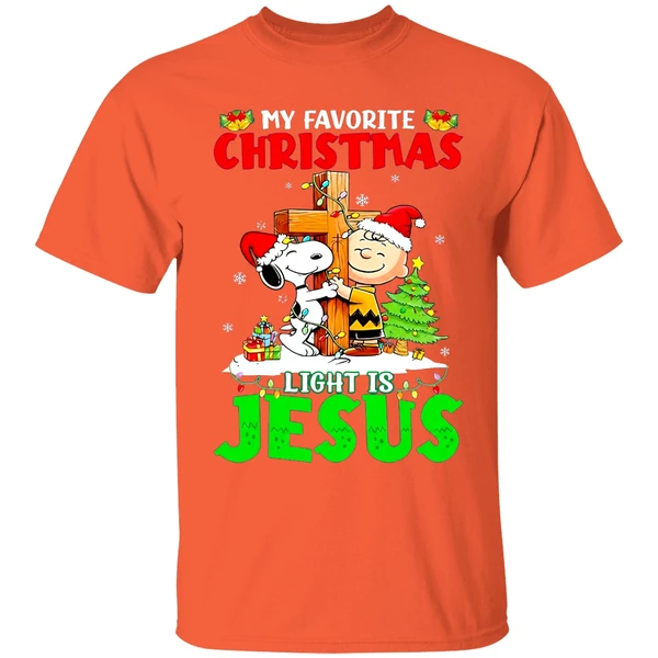 Snoopy Charlie Brown My Favorite Christmas Light Is Jesus Shirt - Image 6