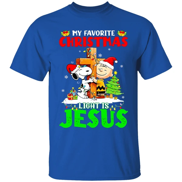 Snoopy Charlie Brown My Favorite Christmas Light Is Jesus Shirt - Image 8