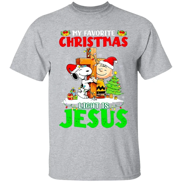 Snoopy Charlie Brown My Favorite Christmas Light Is Jesus Shirt - Image 9