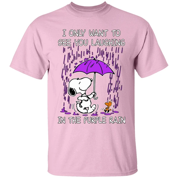 snoopy i only want to see you laughing in the purple rain shirt lightpink