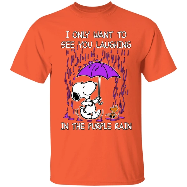 snoopy i only want to see you laughing in the purple rain shirt orange