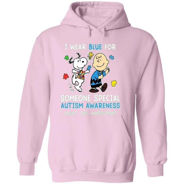 Snoopy Woodstock And Charlie Brown I Wear Blue For Someone Special Autism Hoodie - Image 5