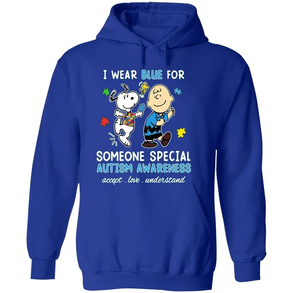 Snoopy Woodstock And Charlie Brown I Wear Blue For Someone Special Autism Hoodie - Image 7