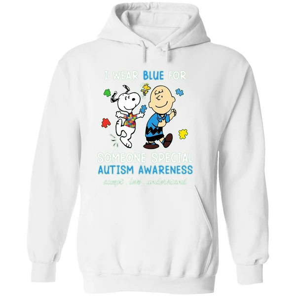 Snoopy Woodstock And Charlie Brown I Wear Blue For Someone Special Autism Hoodie - Image 8