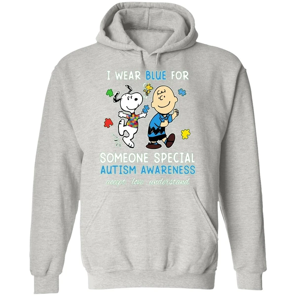 Snoopy Woodstock And Charlie Brown I Wear Blue For Someone Special Autism Hoodie - Image 9