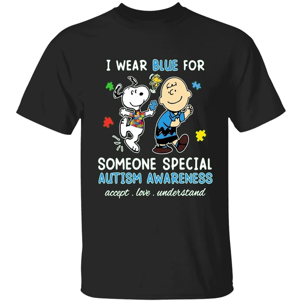 Snoopy Woodstock And Charlie Brown I Wear Blue For Someone Special Autism Shirt