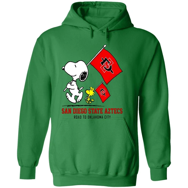 Snoopy Woodstock San Diego State Aztecs Road To Oklahoma City Hoodie - Image 2
