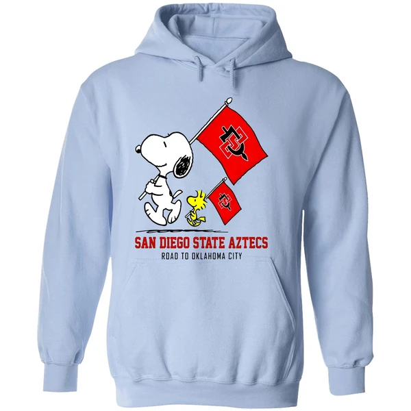 Snoopy Woodstock San Diego State Aztecs Road To Oklahoma City Hoodie - Image 4