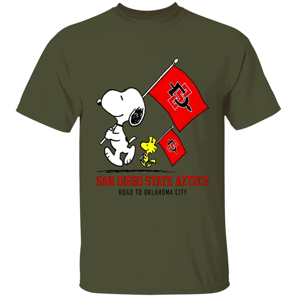 Snoopy Woodstock San Diego State Aztecs Road To Oklahoma City Shirt - Image 3