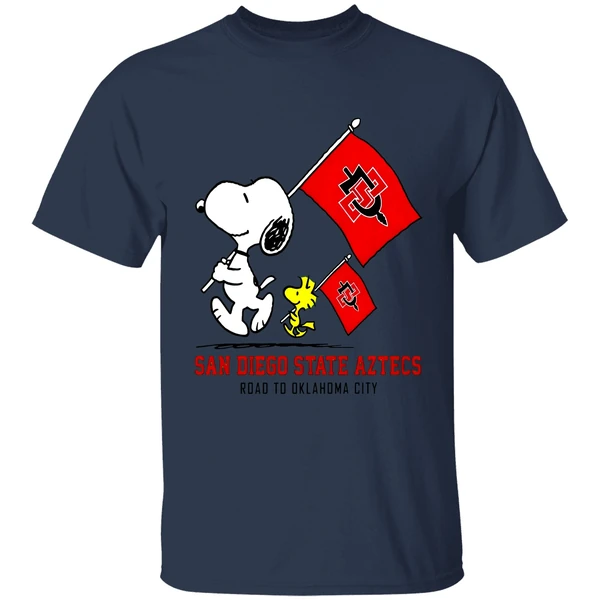 Snoopy Woodstock San Diego State Aztecs Road To Oklahoma City Shirt - Image 4