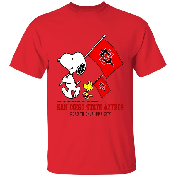 Snoopy Woodstock San Diego State Aztecs Road To Oklahoma City Shirt - Image 6