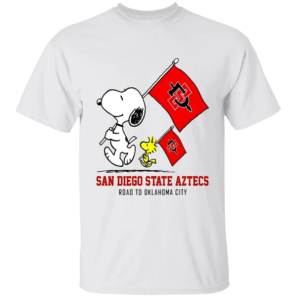 Snoopy Woodstock San Diego State Aztecs Road To Oklahoma City Shirt - Image 9