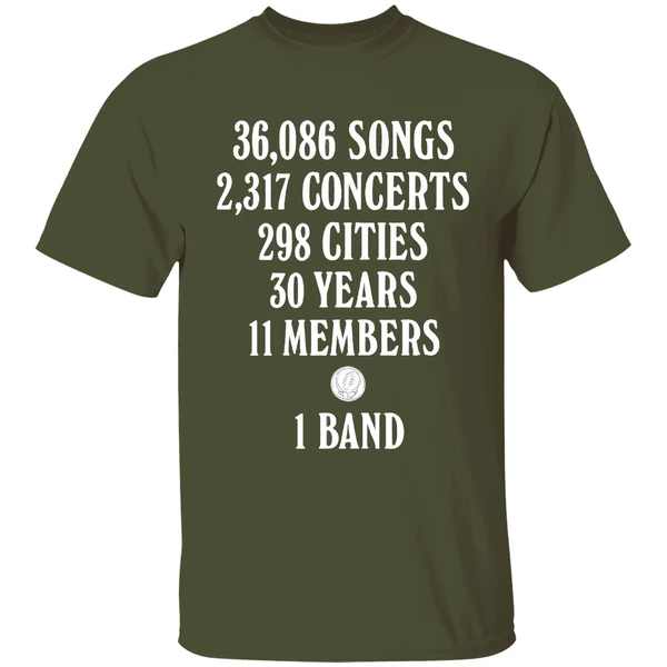 Songs 36086 Concerts 2317 Cities 298 Years 30 Members 11 Grateful Dead Logo Shirt - Image 3