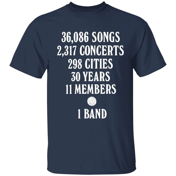 Songs 36086 Concerts 2317 Cities 298 Years 30 Members 11 Grateful Dead Logo Shirt - Image 4