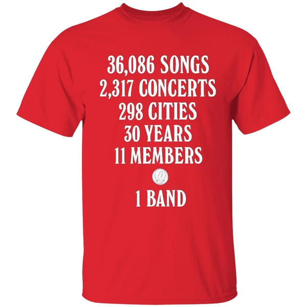Songs 36086 Concerts 2317 Cities 298 Years 30 Members 11 Grateful Dead Logo Shirt - Image 6
