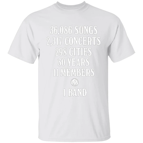 Songs 36086 Concerts 2317 Cities 298 Years 30 Members 11 Grateful Dead Logo Shirt - Image 9