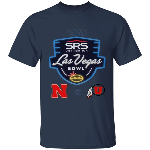 srs distribution las vegas bowl 2025 utah utes vs nebraska cornhuskers logo shirt navy