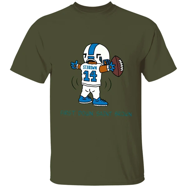 St Brown Detroit Lions First Down Saint Brown Caricature Shirt - Image 3