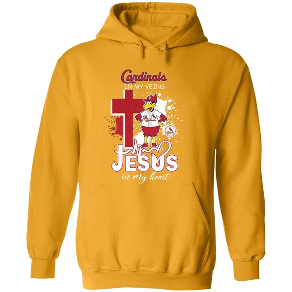 St Louis Cardinals Mascot In My Veins Jesus In My Heart Hoodie