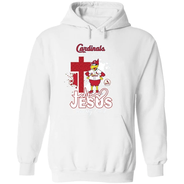 St Louis Cardinals Mascot In My Veins Jesus In My Heart Hoodie - Image 8