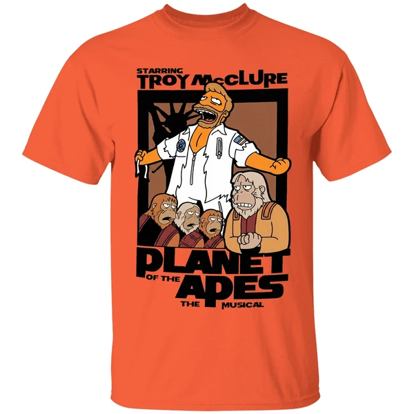 starring troy mcclure planet of the apes the musical shirt orange